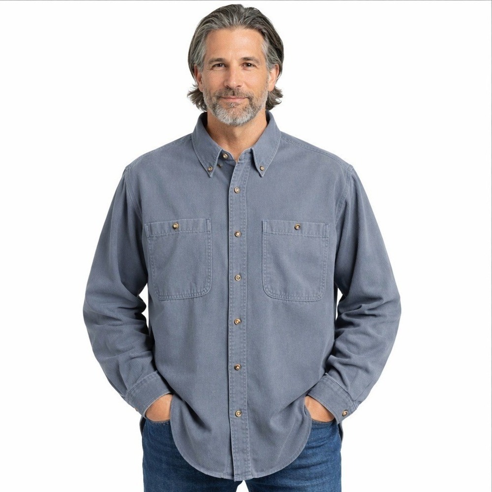 Fieldmaster Shirt Mens Small Blue Cotton Thick Twill Long Sleeve Button Down